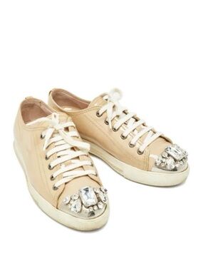 Miu Miu Beige Crystal-Embellished Low-Top Sneakers